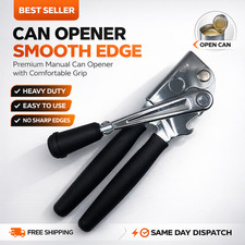 Heavy Duty Stainless Steel Manual Can Opener Soft Grip Easy Turn Kitchen Tool