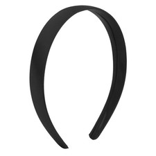 Black Padded Wide Thick Flat Satin Headband For Women Non Slip Hair Band