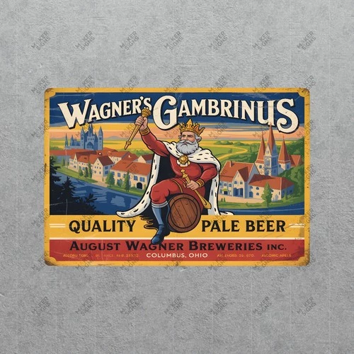 Vintage Wagners Gambinus Beer Sign Ohio Brewery Advertising Metal #700353