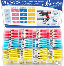 260PCS Heat Shrink Ring Terminals, Marine Grade Ring Connectors Tinned Red Copp