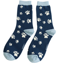 Ladies Bamboo Paw Prints Socks Navy
