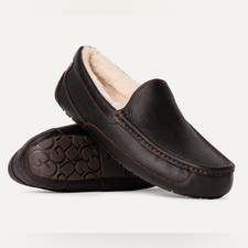 UGG Australia Ascot Leather Slippers in Dark Spice Brown Men s Size 8