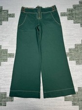 Vintage Roberto Just Cavalli Boho Pants Womens 44 Green Cotton Mid Rise Wide Leg