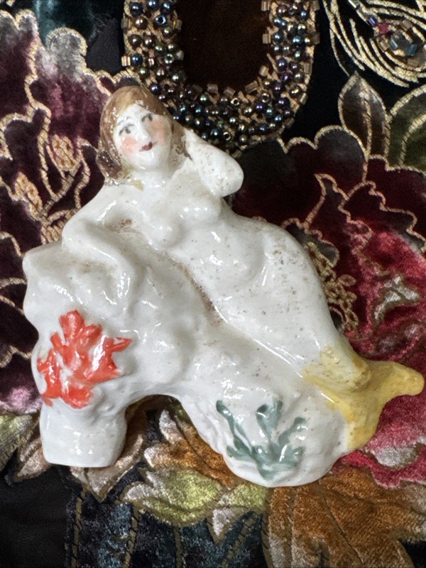 Vintage Hand Painted Mermaid Sitting On Coral Figurine