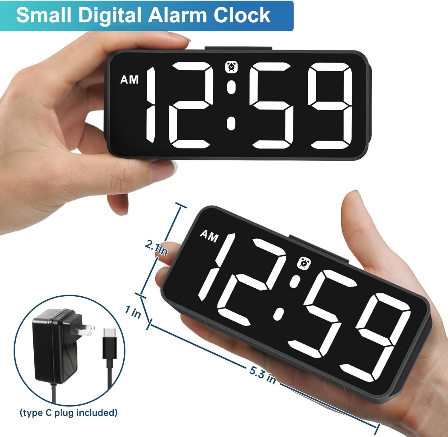 Peakeep Small Digital Alarm Clock Plug in for Bedrooms Bedside, Small, White 