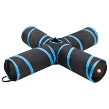 Image of Cat Tunnel 4-Way T-Shape Foldable Polyester+Steel Black/Blue 90x55x25cm Peephole