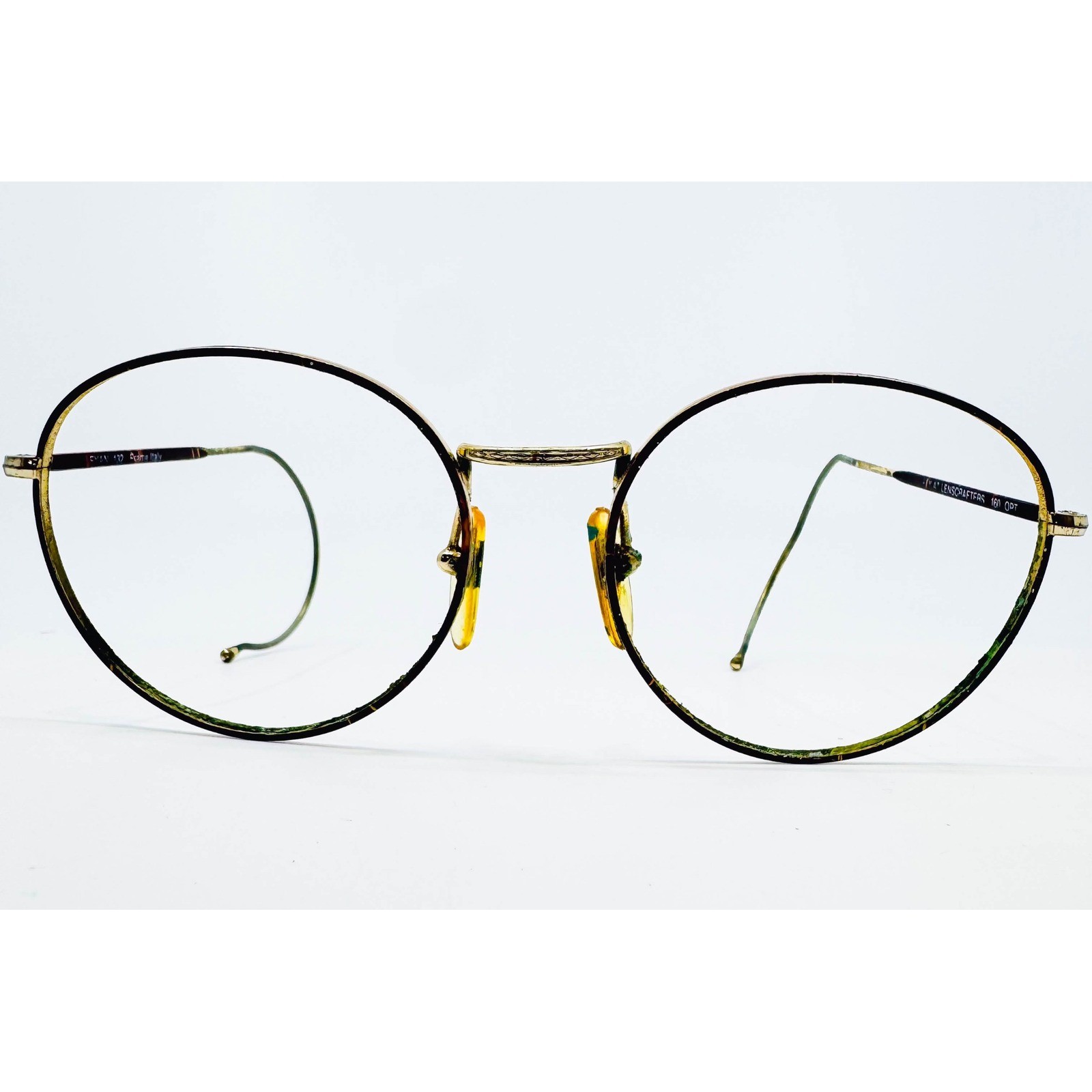Evan 132 Eyeglass Frames Unisex Gold Brown Round Cable Temple Italy 160 4426T