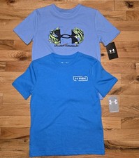 Under Armour T-Shirt 2 PC Lot Boys Size Small 8 YSM Bass Fish Tuna NEW