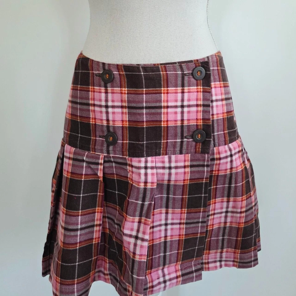 Minifalda vintage años 00 y2k rosa marrón plisada a cuadros colegiala coqueta 32" M Foto 4 de 4