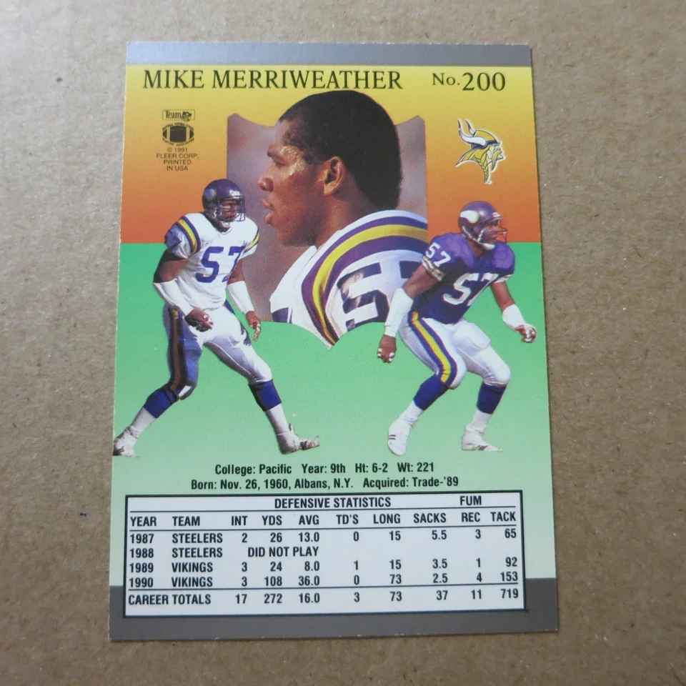 Mike Merriweather Autograph 1991 Ultra #200 Minnesota Vikings FREE Postage - Image 2 of 2