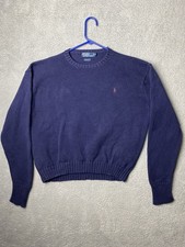 Vtg Polo Ralph Lauren Sweater Mens XL Chunky Knit 100 Cotton Blue Pony 90s Crew
