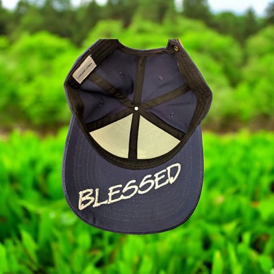 New Embroided Clover Hat Cap Adjustable Blessed Navy Blue 56cm