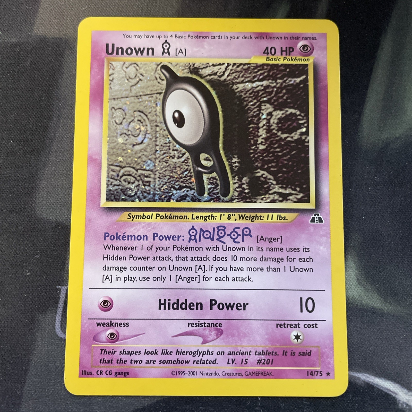 Unown [A] 14/75 Neo Discovery Holo Pokemon Card Psychic NM Condition