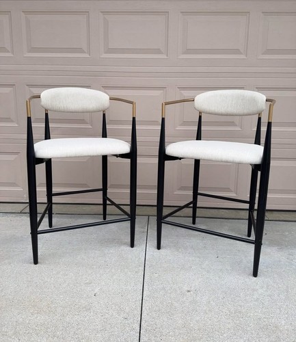 Set 2 Minimalism Metal Bar Stool Mid-Century Modern Upholstered Dining Barstool - Picture 10 of 11