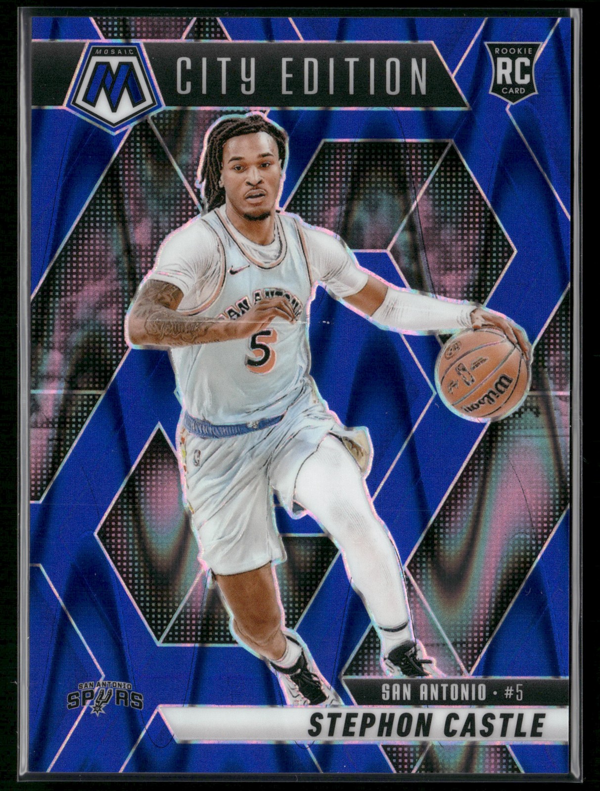 2024-25 Panini Mosaic #290 Stephon Castle Blue Seismic Mosaic #/149