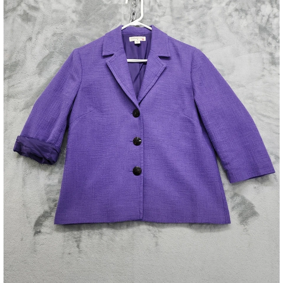 Chaqueta Coldwater Creek para mujer S/8 púrpura manga 3/4 abotonada forrada oficina Foto 3 de 4
