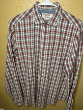 Original Penguin Heritage Slim Fit Plaid Shirt Men s Size L Red Gray Long Sleeve