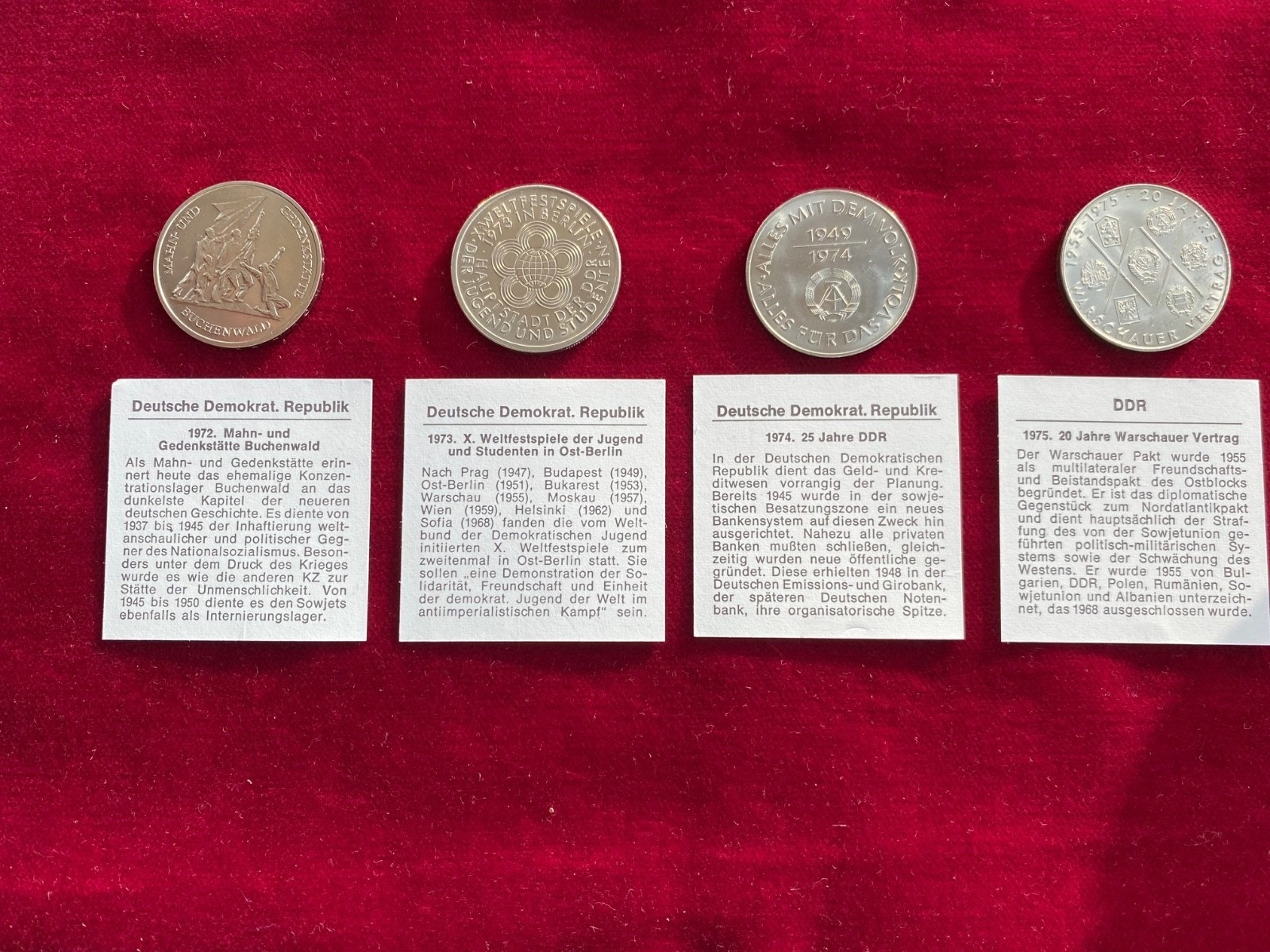 GDR coins 10 Mark 4 x Buchenwald_Warsaw Treaty_25 years DDR_X. world festivals