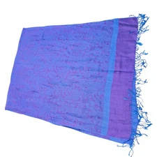 Paisley Pashmina Scarf Wrap Shawl Blue Purple Silk Blend Soft Lightweight