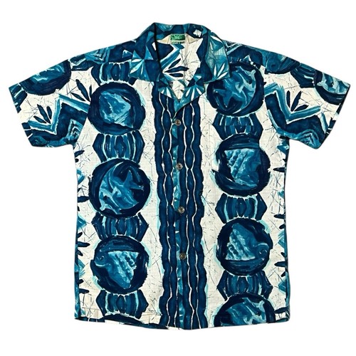 Malihini Hawaii Vintage Jungen Knopfleiste blau & weiß Hawaiihemd -siehe Maße