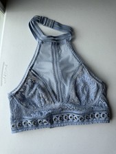Victoria Secret VS High Neck Halter Bralette Baby Blue  Nude Mesh Lace XS G51