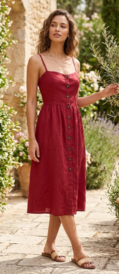 Reformation Linen Dress Womens 10 Red Midi Smocked Button Front Pockets  Summer | eBay