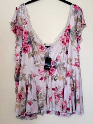 Torrid NEW Stretch Mesh Sweetheart Flutter Fit Flare Top Plus 3X Roses Romantic