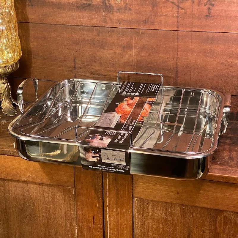 David Burke Stainless Steel Roasting Pan 18" x 14" Stainless Steel w/ Rack ~ NEW