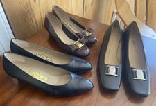 3 Pairs RARE Vintage Ferragamo Sz 6B Bow Buckle Classic Pumps Shoes Low Heel EUC