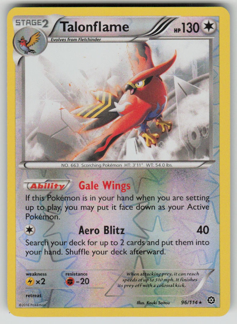 Talonflame 96/114 R Steam Siege Pokemon Reverse Holo