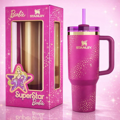 #ad Barbie x Stanley 40oz Tumbler Pink Star Limited Edition Handle Cup w Straw $48.97