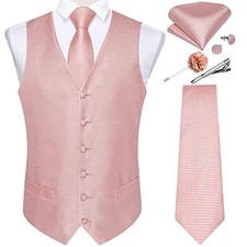 Mens Vest and Tie Set Formal Paisley Waistcoat and Necktie XX-Large Rose Gold