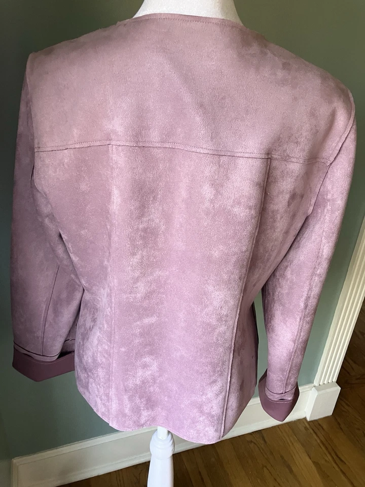 Chico's Jacket Womens 0 (Sz 4-6) Pale Mauve Faux Scuba Suede Soft Snap Front EUC - Image 2 of 4