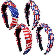 4 Pack Women Independence Day 4th of July Headband, Knotted Patriotic USA Fla...