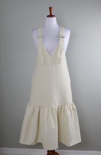 AZUL By Moussy $160 Jacquard Ivory Lined Flounce Hem Midi Dress Size Medium