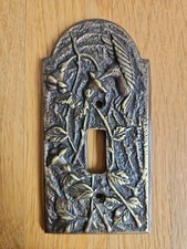 Vintage Solid Brass Hummingbird Floral Light Switch Plate Cover Beautiful Patina