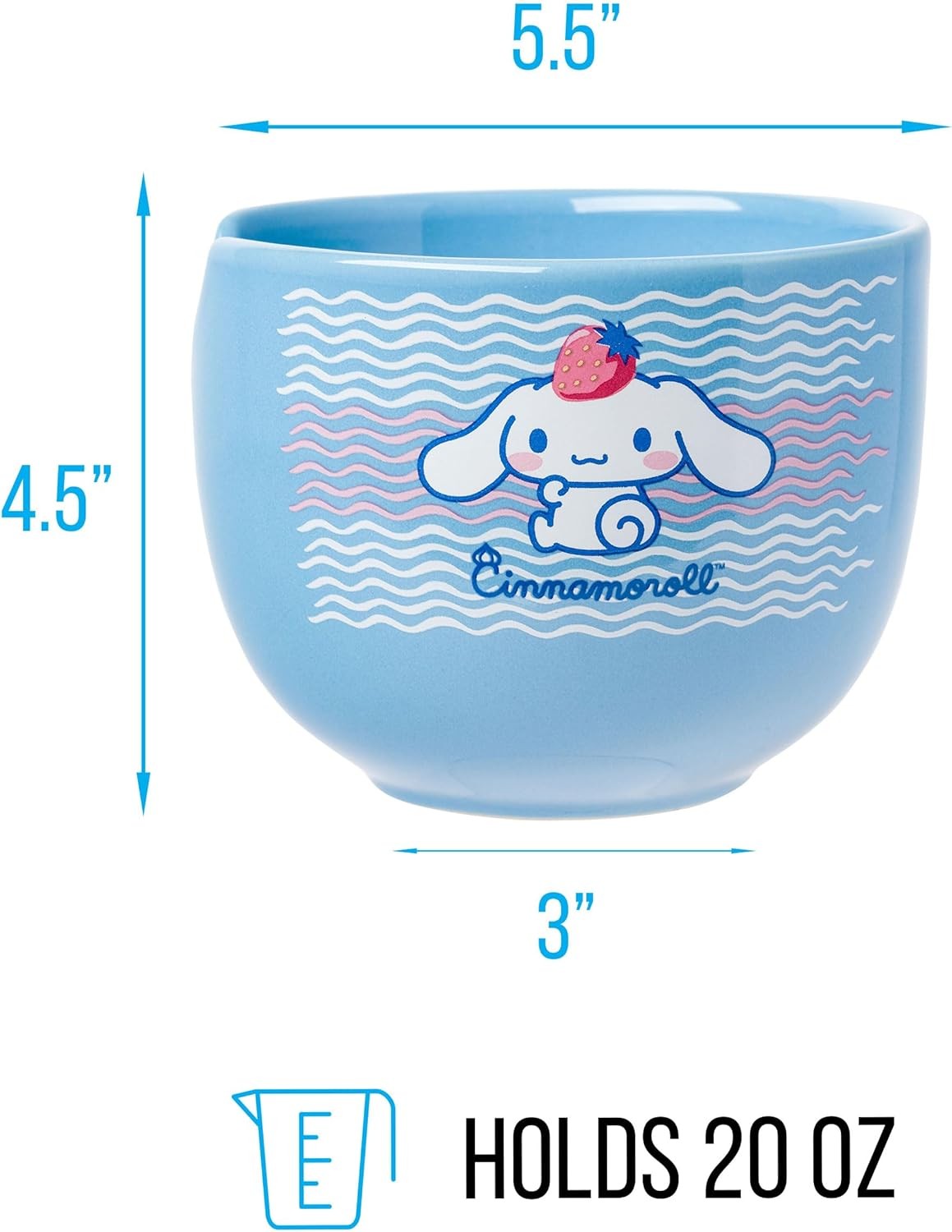 Hello Kitty Cinnamoroll Strawberry Ramen Bowl with Chopsticks 20 oz