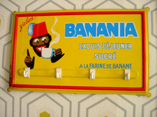 plaque ancienne tôle cuisine "CHOCOLAT BANANIA" vintage -30cm X 18cm-4 accroches