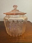 VTG Anchor Hocking Mayfair Biscuit Cookie Jar Open Rose Pink Depression Glass