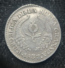 Colombia Nueva Granada 1837 1 Real VF+ Scarce, Original Gray Patina KM#91.1~AM51