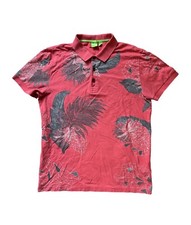 Hugo Boss Green Label Slim Fit Red Floral Tropical Polo Shirt Men's Size Large