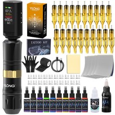 Wireless Ttattoo Kit Complete Pen Machine with Supply Ink Needles Led Power