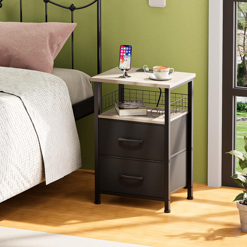 Nightstands Set of 2 with Charging Station, Night Stand with 20 Colors LED Light - Picture 5 of 9