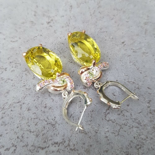 Lemonquarz Edelstein Ohrringe Ohrhänger 925 Sterlingsilber Handarbeit O748 - Bild 5 von 5