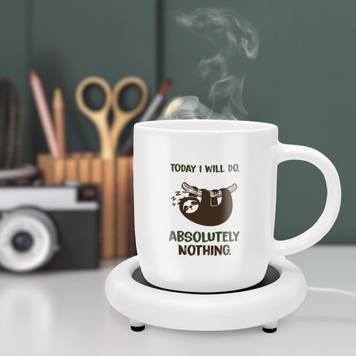 Funny Coffee Mug with Warmer Today I Will Do Absolutely Nothing Heated Cup Gift - 第 2/9 張圖片
