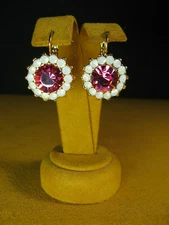 MARIANA EARRINGS FLOWER SWAROVSKI CRYSTALS PINK FLOWER OPAL YELLOW GOLD PL Gift