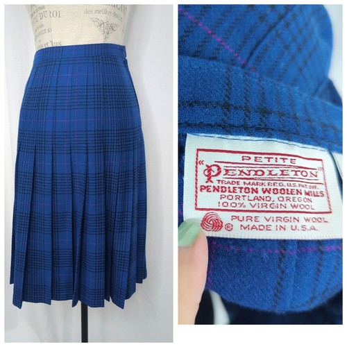 Vintage Pendleton Midi Skirt X Small XS Pleated Wool Blue