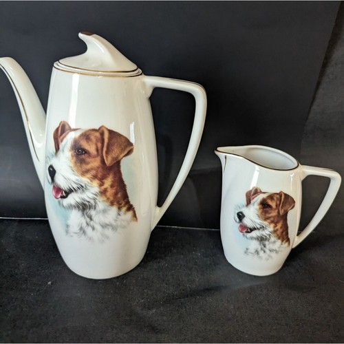Draht Foxterrier Teekanne und Milchkännchen Set Hund Kaffee Tee