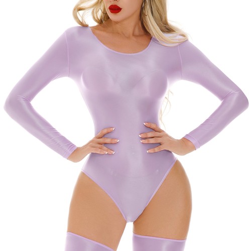 Women Jumpsuit Oil Bodysuit Yoga Rompers Solid Color Bodystocking Long Sleeves - Picture 25 of 126