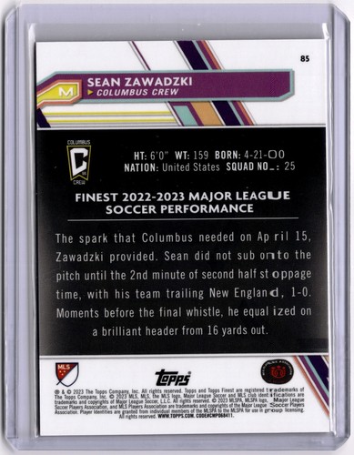 Sean Zawadzki 2023 Topps Finest MLS Pink Refractor #85 #044/150 Columbus - Picture 2 of 2